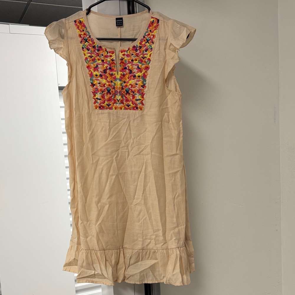 LOMESS Women’s Embroidered Boho Cream Dress Size 2 Sleeveless Summer